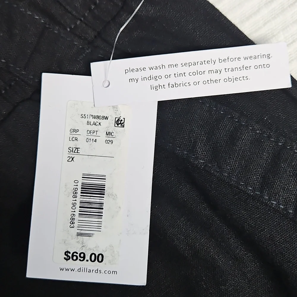 Westbound Linen Blend Mid Rise Straight Leg Lightweight Pant: Black: Size- 2X‎
